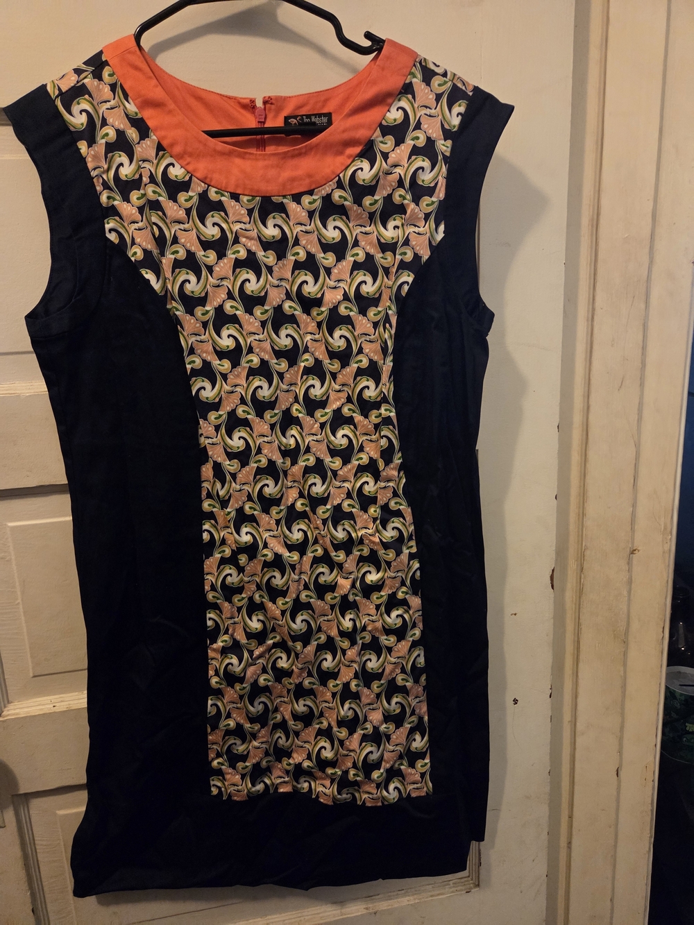The Webster at Target Black Dress with Orange Scoop Neck and Multicolor Pattern